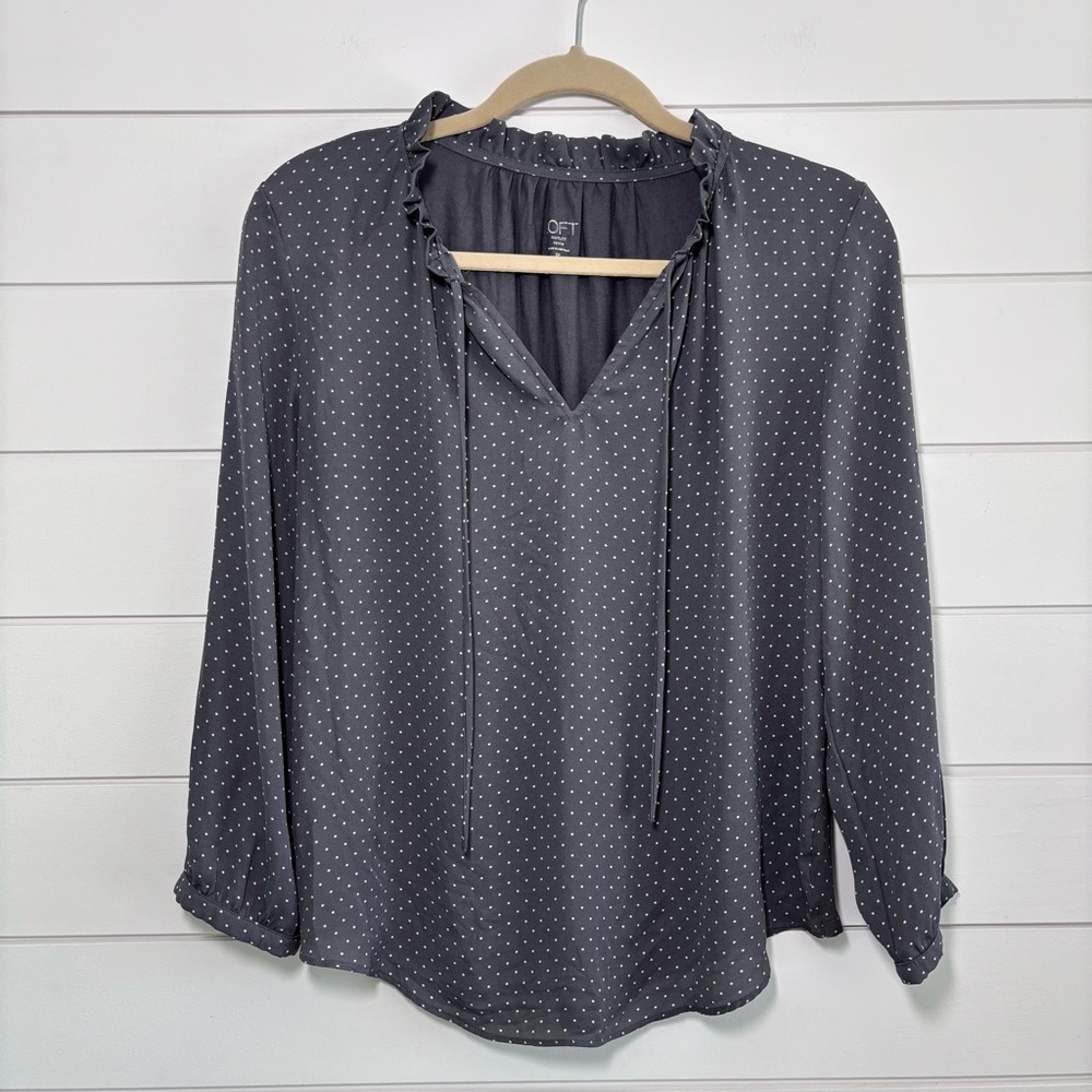 Loft Polka Dot Pullover Blouse, Gray, Lightweight… - image 4